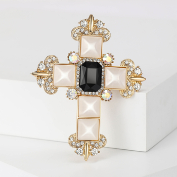 Ιαπωνική και Κορεάτικη Μόδα Vintage Σταυρός με Στρας Καρφίτσα Μπαρόκ Στυλ Διακριτικό Κοστούμι Παλτό Κομψό Πουλόβερ Αξεσουάρ