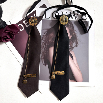 Vintāžas brūnas kaklasaites sieviešu bronzas ķēdes lāča apaļa galvas adata dekoratīva universāla kaklasaite bez kaklasaites