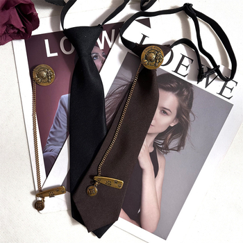 Vintāžas brūnas kaklasaites sieviešu bronzas ķēdes lāča apaļa galvas adata dekoratīva universāla kaklasaite bez kaklasaites