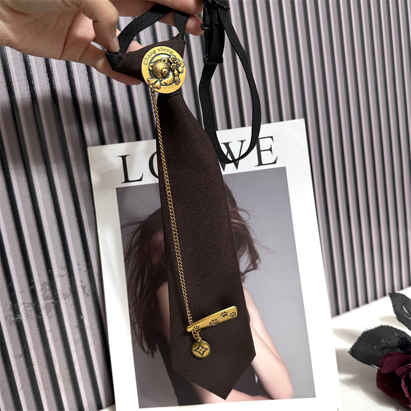 Vintāžas brūnas kaklasaites sieviešu bronzas ķēdes lāča apaļa galvas adata dekoratīva universāla kaklasaite bez kaklasaites