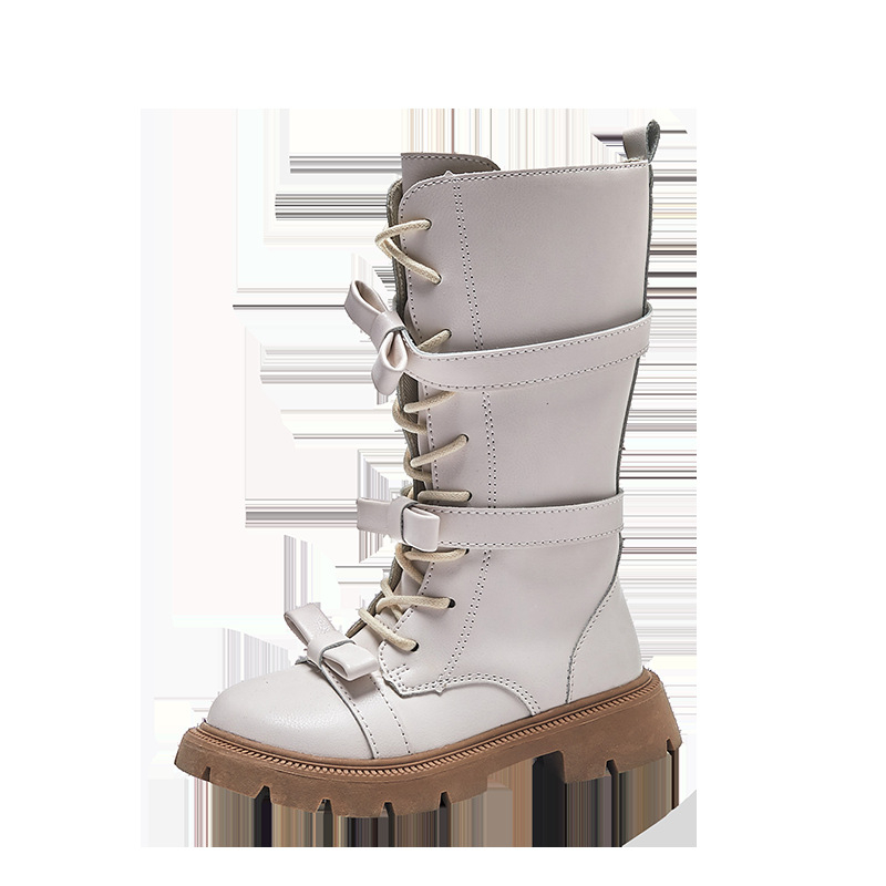 Mergaičių ilgi aulinukai 2023 m. Nauji vaikiški britiško stiliaus princesės odiniai aulinukai mergaitiškiems aukšti aulinukai su kaspinu, madingi Martino aulinukai