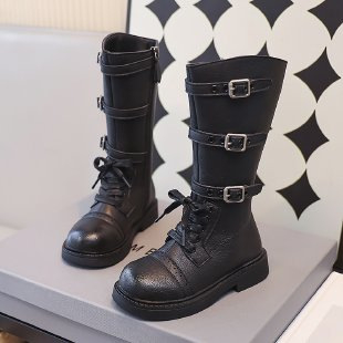 Laste kõrged saapad tüdrukutele 2024. aasta sügise uued Briti stiilis retro lääne stiilis nahksaapad pandlaga Korea stiilis tüdrukute nahksaapad