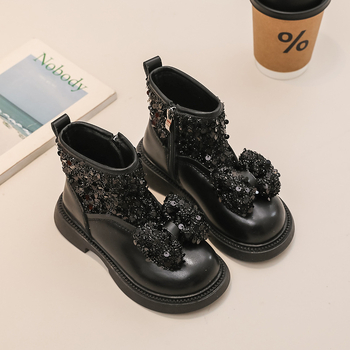 Κοντές μπότες για κορίτσια, νέες δερμάτινες μπότες κορεάτικου στιλ Little Princess με κρυστάλλινο φιόγκο για μεσήλικες και μικρά κορίτσια, χονδρικής