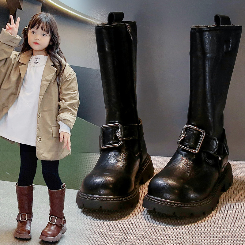 Meiteņu apavi Bērnu garie zābaki 2025. gada rudens un ziemas jauni augstcauruļu bruņinieku zābaki Modes Eiropas un Amerikas Martina zābaki Vidēja līdz liela izmēra