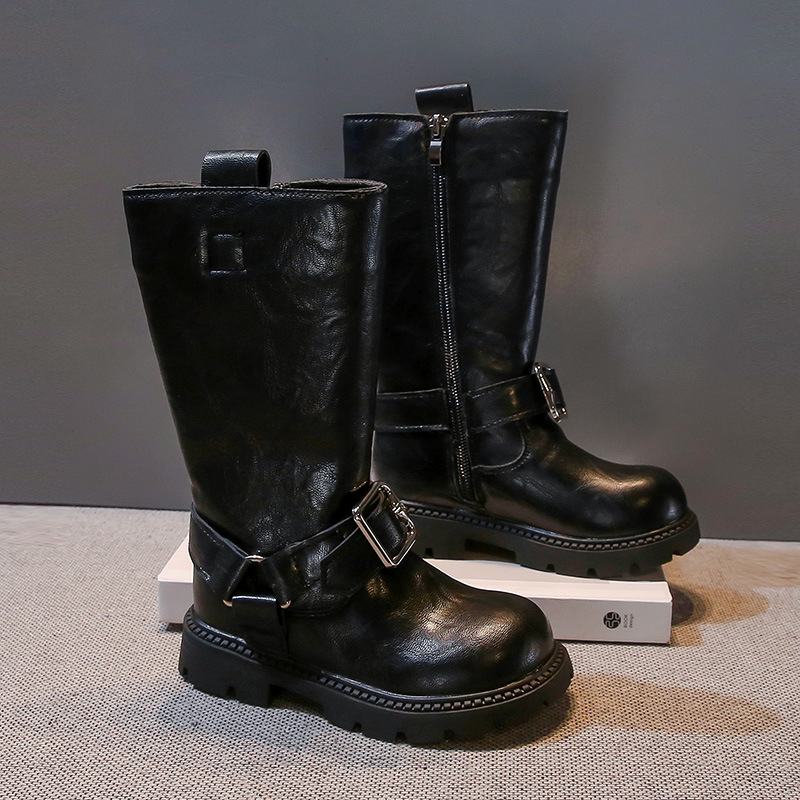 Meiteņu apavi Bērnu garie zābaki 2025. gada rudens un ziemas jauni augstcauruļu bruņinieku zābaki Modes Eiropas un Amerikas Martina zābaki Vidēja līdz liela izmēra