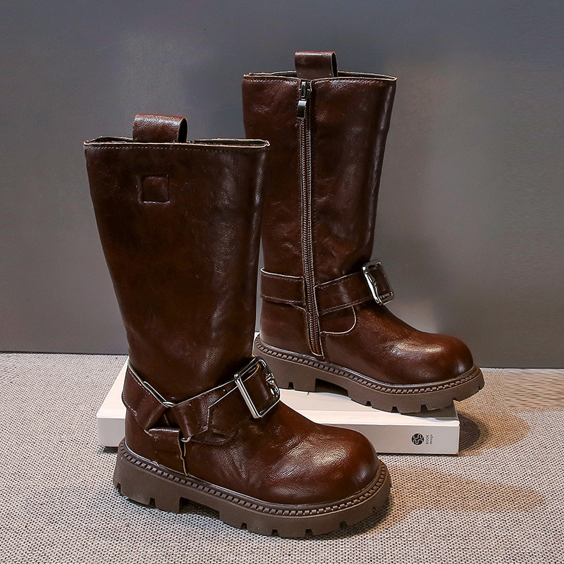 Meiteņu apavi Bērnu garie zābaki 2025. gada rudens un ziemas jauni augstcauruļu bruņinieku zābaki Modes Eiropas un Amerikas Martina zābaki Vidēja līdz liela izmēra