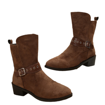 Φθινόπωρο και χειμώνας 2023, νέες μπότες με πλαϊνό φερμουάρ, διασυνοριακό εξωτερικό εμπόριο για μεγάλες διαστάσεις, μαύρες, σουέτ, μποτάκια με χοντρό τακούνι και στρογγυλή μύτη, με πλαϊνό φερμουάρ.