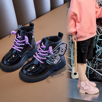 Meiteņu Martina zābaki 2024. gada rudens un ziemas modeļiem. Jauni spārnu kokvilnas zābaki, bērnu zābaki, britu stila meiteņu potīšu zābaki, melni.