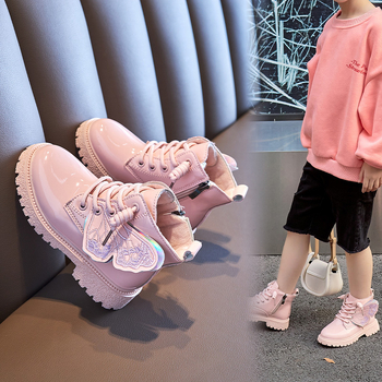 Meiteņu Martina zābaki 2024. gada rudens un ziemas modeļiem. Jauni spārnu kokvilnas zābaki, bērnu zābaki, britu stila meiteņu potīšu zābaki, melni.