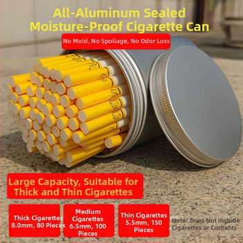 Didelės talpos cigarečių skardinė, 80 vnt., apvali, sandari, drėgmei atspari, drėgmę palaikanti aliuminio skardinė, cigarečių dėžutė, šiurkšti ir smulki cigaretė, universalus cigarečių skardinės cilindras