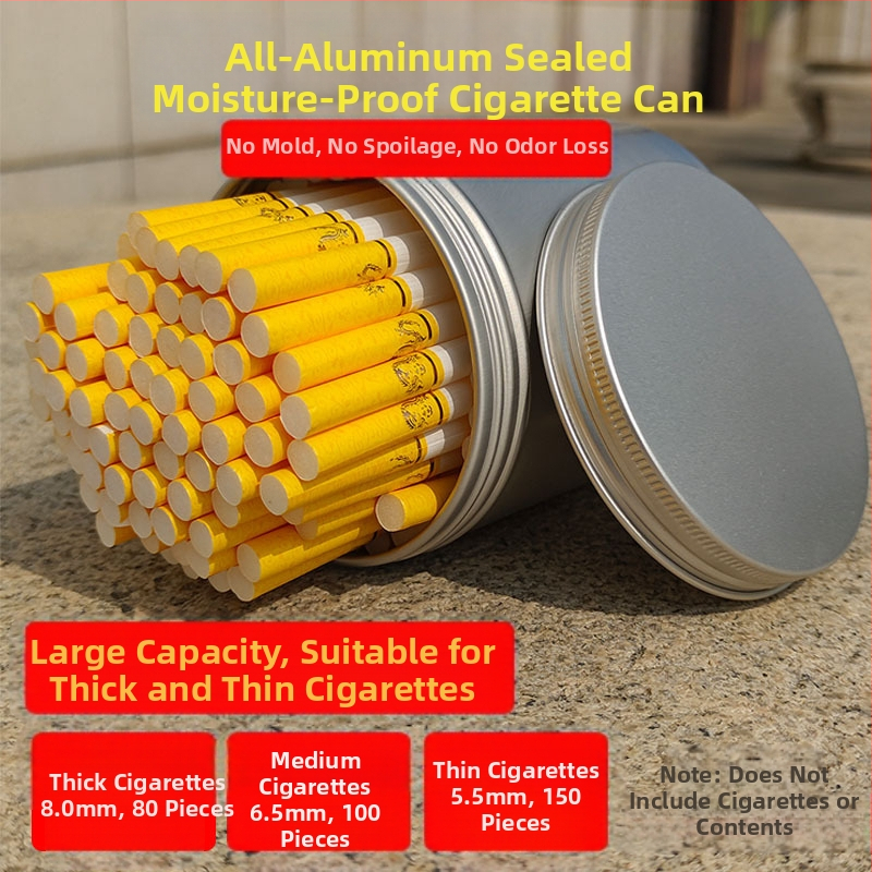Didelės talpos cigarečių skardinė, 80 vnt., apvali, sandari, drėgmei atspari, drėgmę palaikanti aliuminio skardinė, cigarečių dėžutė, šiurkšti ir smulki cigaretė, universalus cigarečių skardinės cilindras