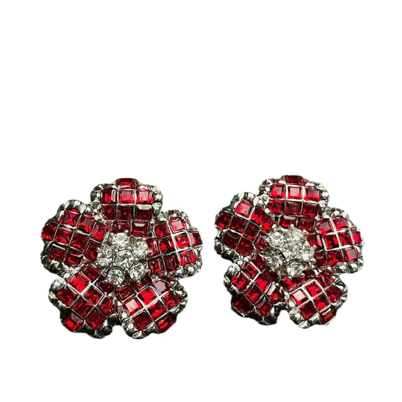 Vintage vintage rubiinist kolmemõõtmelised lillekõrvarõngad sulgedest nööpnõeltega pross elegantne keskmise antiikne ehe