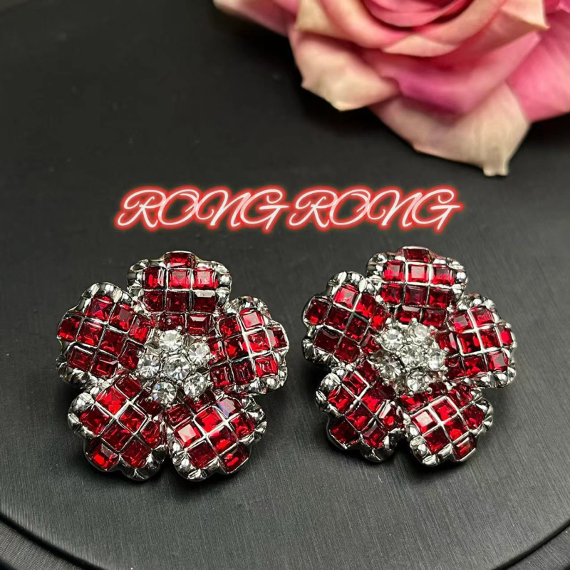 Vintage vintage rubiinist kolmemõõtmelised lillekõrvarõngad sulgedest nööpnõeltega pross elegantne keskmise antiikne ehe