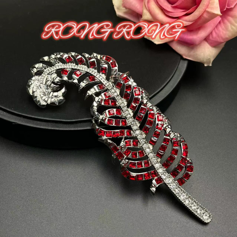 Vintage vintage rubin trodimenzionalne cvjetne naušnice s perjem, broš, elegantni nakit iz srednjeg vijeka