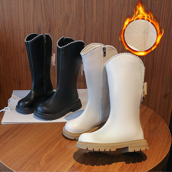 Meiteņu garie zābaki 2024. gada ziemas jauni korejiešu stila skolēnu vilnas oderēti silti kokvilnas zābaki vidējiem un lieliem bērniem neslīdoši augsti zābaki