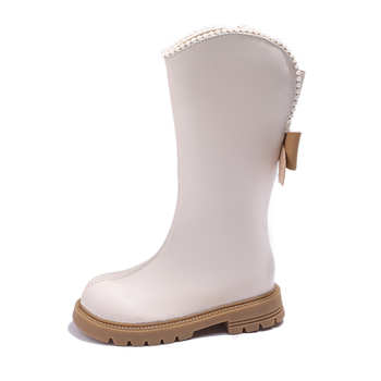 Meiteņu garie zābaki 2024. gada ziemas jauni korejiešu stila skolēnu vilnas oderēti silti kokvilnas zābaki vidējiem un lieliem bērniem neslīdoši augsti zābaki