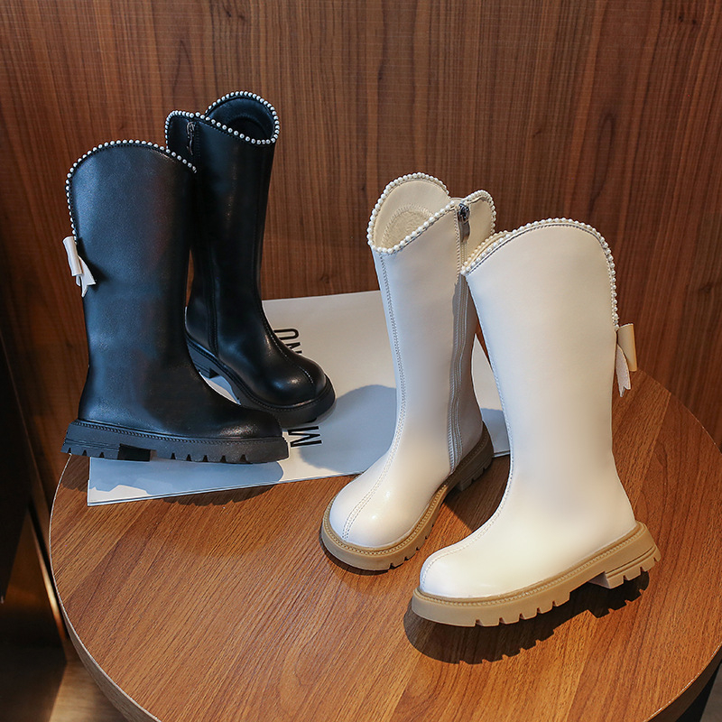 Meiteņu garie zābaki 2024. gada ziemas jauni korejiešu stila skolēnu vilnas oderēti silti kokvilnas zābaki vidējiem un lieliem bērniem neslīdoši augsti zābaki