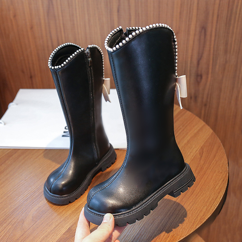 Meiteņu garie zābaki 2024. gada ziemas jauni korejiešu stila skolēnu vilnas oderēti silti kokvilnas zābaki vidējiem un lieliem bērniem neslīdoši augsti zābaki