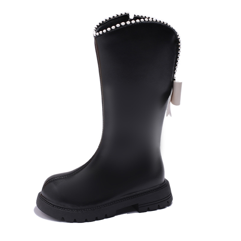 Meiteņu garie zābaki 2024. gada ziemas jauni korejiešu stila skolēnu vilnas oderēti silti kokvilnas zābaki vidējiem un lieliem bērniem neslīdoši augsti zābaki