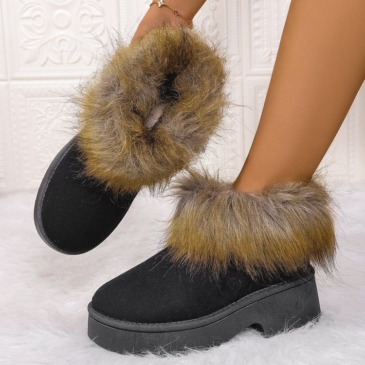 Didelio dydžio, storapadžiai moteriški sniego batai, 2025 m. rudens ir žiemos naujo stiliaus, zomšiniai, su fliso pamušalu ir storintais moteriškais sniego batais