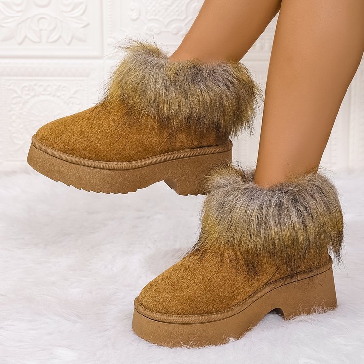 Didelio dydžio, storapadžiai moteriški sniego batai, 2025 m. rudens ir žiemos naujo stiliaus, zomšiniai, su fliso pamušalu ir storintais moteriškais sniego batais