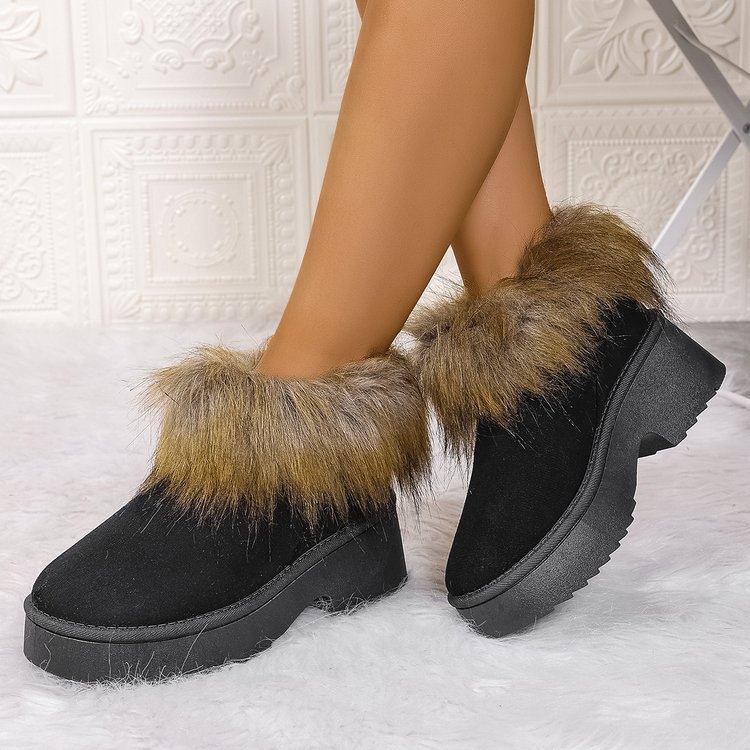 Didelio dydžio, storapadžiai moteriški sniego batai, 2025 m. rudens ir žiemos naujo stiliaus, zomšiniai, su fliso pamušalu ir storintais moteriškais sniego batais