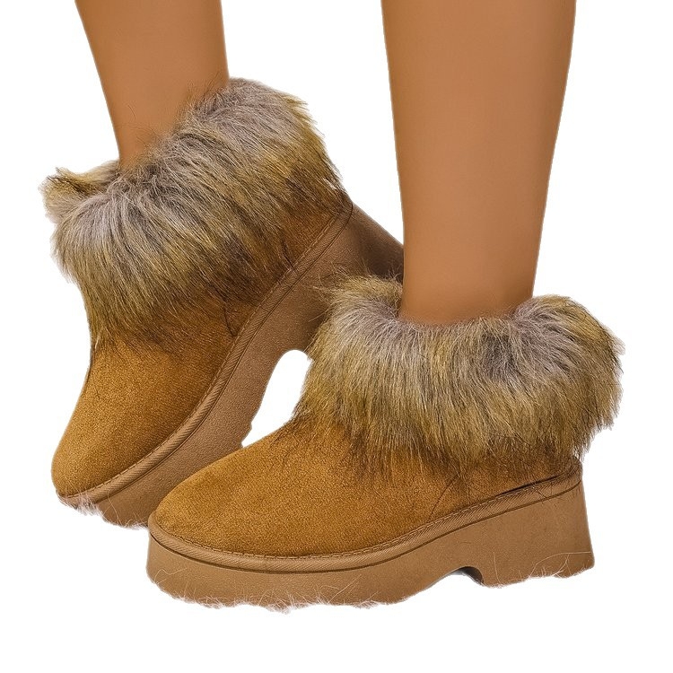 Didelio dydžio, storapadžiai moteriški sniego batai, 2025 m. rudens ir žiemos naujo stiliaus, zomšiniai, su fliso pamušalu ir storintais moteriškais sniego batais