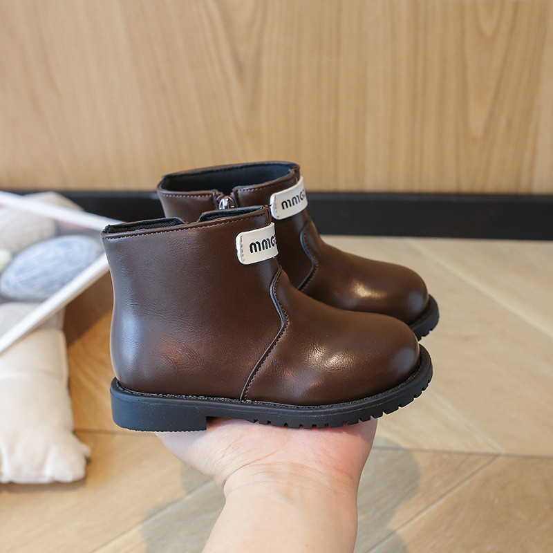 2024. gada rudens un ziemas jauni korejiešu stila meiteņu Martina zābaki, modes mīksti apakšdaļas bērnu ādas zābaki ar sānu rāvējslēdzēju mazām meitenēm, viengabalaini zābaki