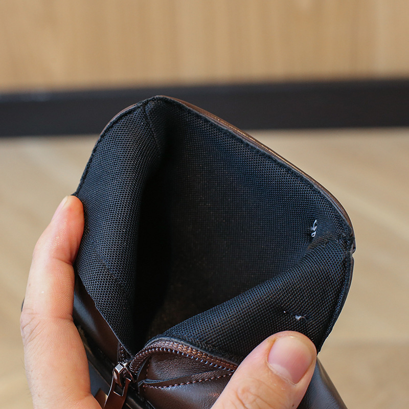 2024. gada rudens un ziemas jauni korejiešu stila meiteņu Martina zābaki, modes mīksti apakšdaļas bērnu ādas zābaki ar sānu rāvējslēdzēju mazām meitenēm, viengabalaini zābaki