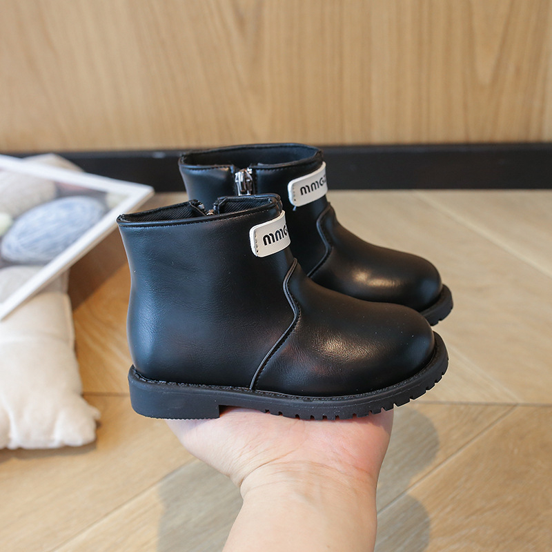 2024. gada rudens un ziemas jauni korejiešu stila meiteņu Martina zābaki, modes mīksti apakšdaļas bērnu ādas zābaki ar sānu rāvējslēdzēju mazām meitenēm, viengabalaini zābaki