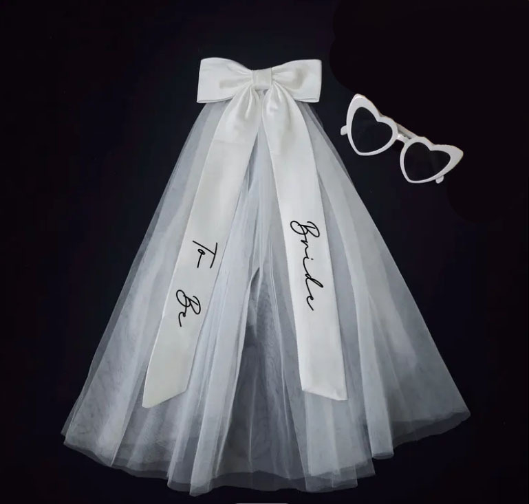 Нов булчински воал с топъл печат за сватбено тържество, воал за булка и шаферка, комплект панделка за очила