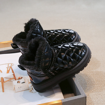 Bērnu sniega zābaki ziemas jauna stila uzvelkamie flīsa oderēti sabiezēti potīšu zābaki ādas ūdensnecaurlaidīgi ziemeļaustrumu lielie kokvilnas apavi zēniem un meitenēm