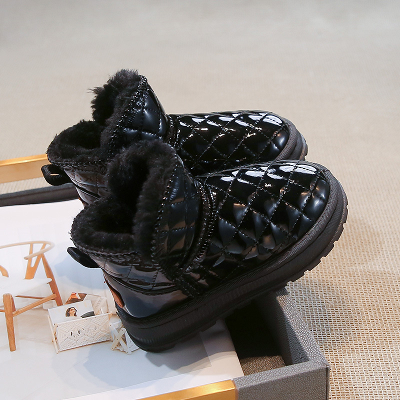 Bērnu sniega zābaki ziemas jauna stila uzvelkamie flīsa oderēti sabiezēti potīšu zābaki ādas ūdensnecaurlaidīgi ziemeļaustrumu lielie kokvilnas apavi zēniem un meitenēm