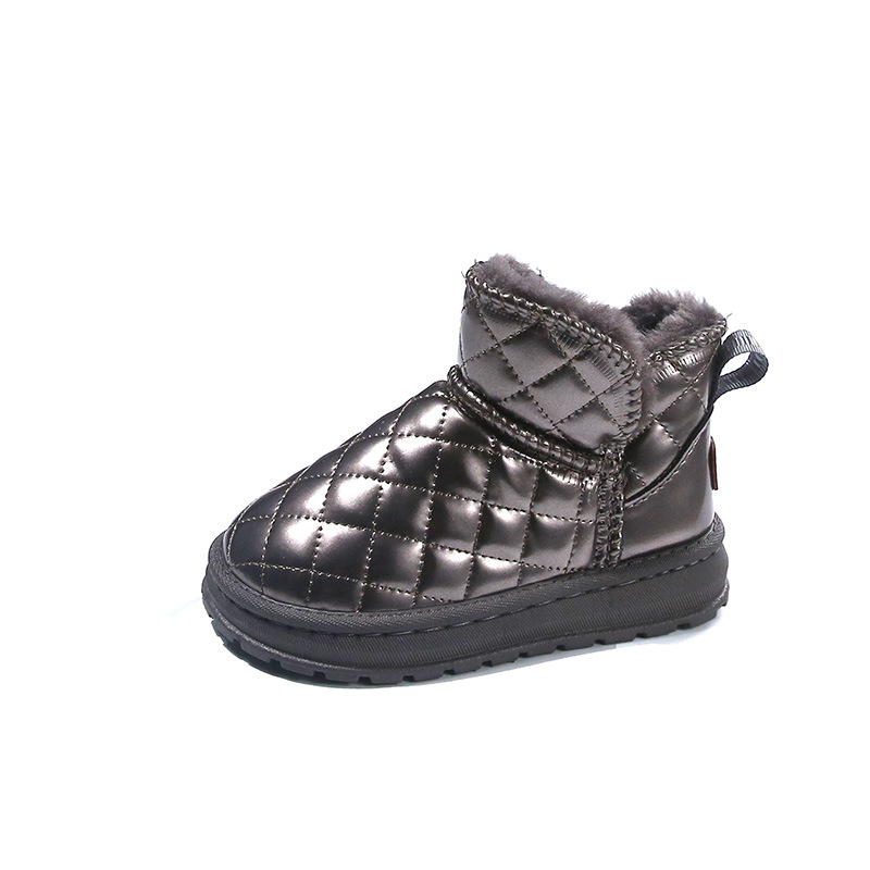 Bērnu sniega zābaki ziemas jauna stila uzvelkamie flīsa oderēti sabiezēti potīšu zābaki ādas ūdensnecaurlaidīgi ziemeļaustrumu lielie kokvilnas apavi zēniem un meitenēm