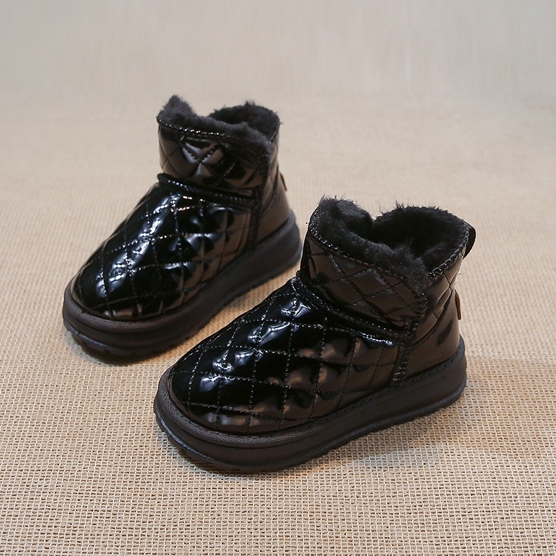 Bērnu sniega zābaki ziemas jauna stila uzvelkamie flīsa oderēti sabiezēti potīšu zābaki ādas ūdensnecaurlaidīgi ziemeļaustrumu lielie kokvilnas apavi zēniem un meitenēm