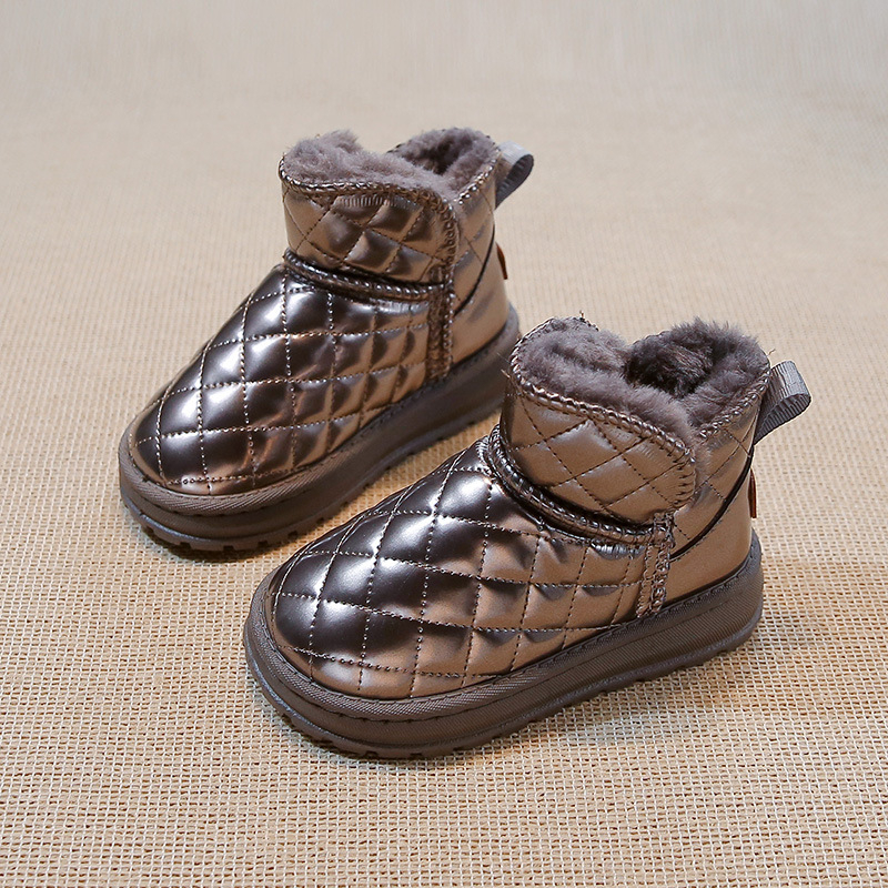 Bērnu sniega zābaki ziemas jauna stila uzvelkamie flīsa oderēti sabiezēti potīšu zābaki ādas ūdensnecaurlaidīgi ziemeļaustrumu lielie kokvilnas apavi zēniem un meitenēm