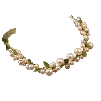 Mori stílusú szalagok hajpánt pásztor stílusú gyöngy zöld levelek előadás koszorú lány menyasszony esküvői hajdíszek