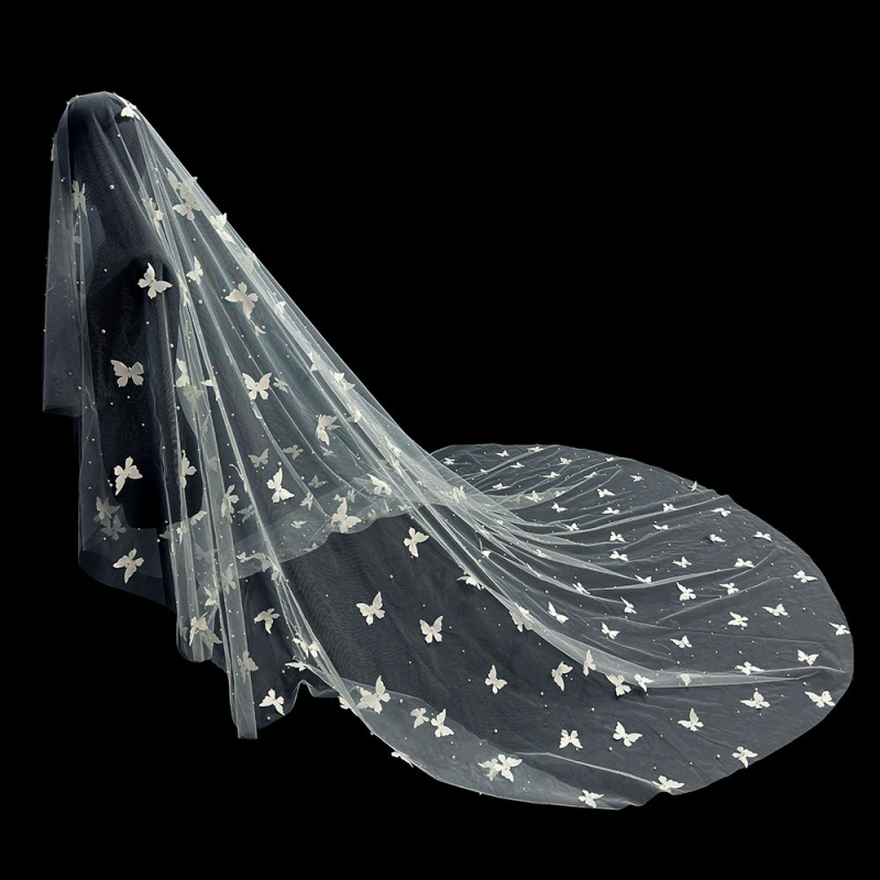 Булчински сватбен основен сватбен воал Супер фея Мори Перла пеперуда воал сватбена атмосфера стрелба воал прическа