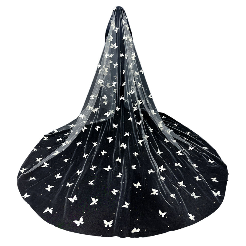 Булчински сватбен основен сватбен воал Супер фея Мори Перла пеперуда воал сватбена атмосфера стрелба воал прическа