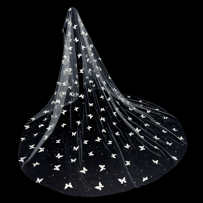 Булчински сватбен основен сватбен воал Супер фея Мори Перла пеперуда воал сватбена атмосфера стрелба воал прическа