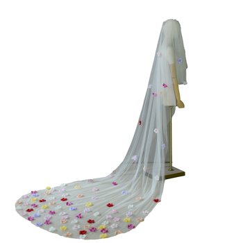 Новият мечтателен булчински воал на Yueji, двуслоен, романтичен, цветен, стерео, цветен, сертификатен воал, сватбени аксесоари Yjv276