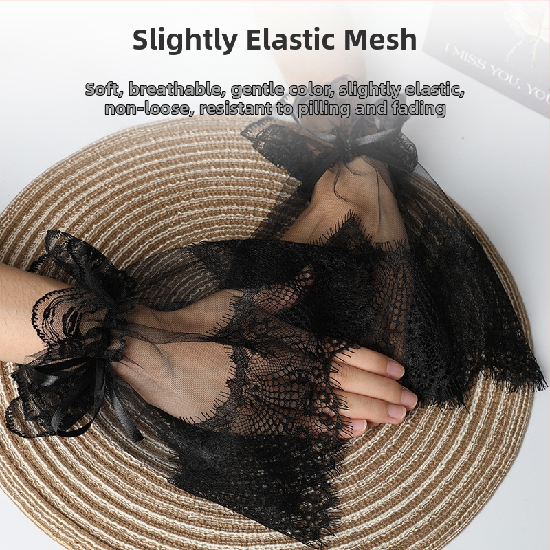 Черен мрежест ръкав с голяма дантела и панделка за Хелоуин, костюм Лолита с аниме, тънки мигли и дантела, фалшив ръкав