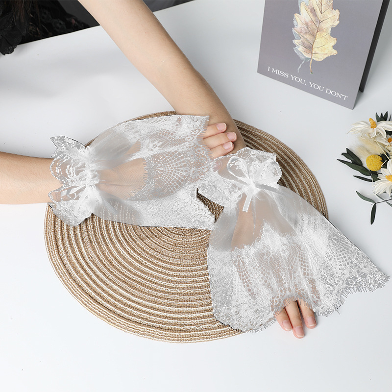 Черен мрежест ръкав с голяма дантела и панделка за Хелоуин, костюм Лолита с аниме, тънки мигли и дантела, фалшив ръкав