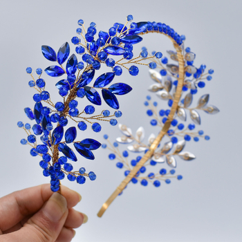 Užsienio prekybos rankų darbo plaukų aksesuarai, vestuvinė galvos juosta, plaukų lyginimo galvos apdangalas, mėlyni cirkonio krištolo vestuvių aksesuarai, spalvoti deimantai, DZ097