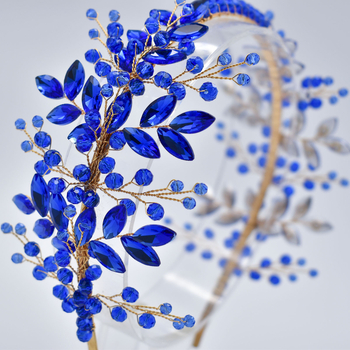 Χειροποίητα αξεσουάρ μαλλιών εξωτερικού εμπορίου για νυφική κορδέλα μαλλιών για σιδέρωμα μαλλιών μπλε στρας κρύσταλλο αξεσουάρ γάμου με χρωματιστό διαμάντι DZ097