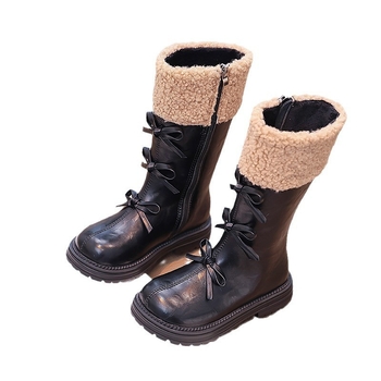 Meiteņu garie zābaki Martins 2024. gada jaunie rudens un ziemas bērnu garie zābaki ar vilnas oderi, sieviešu mazuļu ārzemju stila princeses ādas zābaki