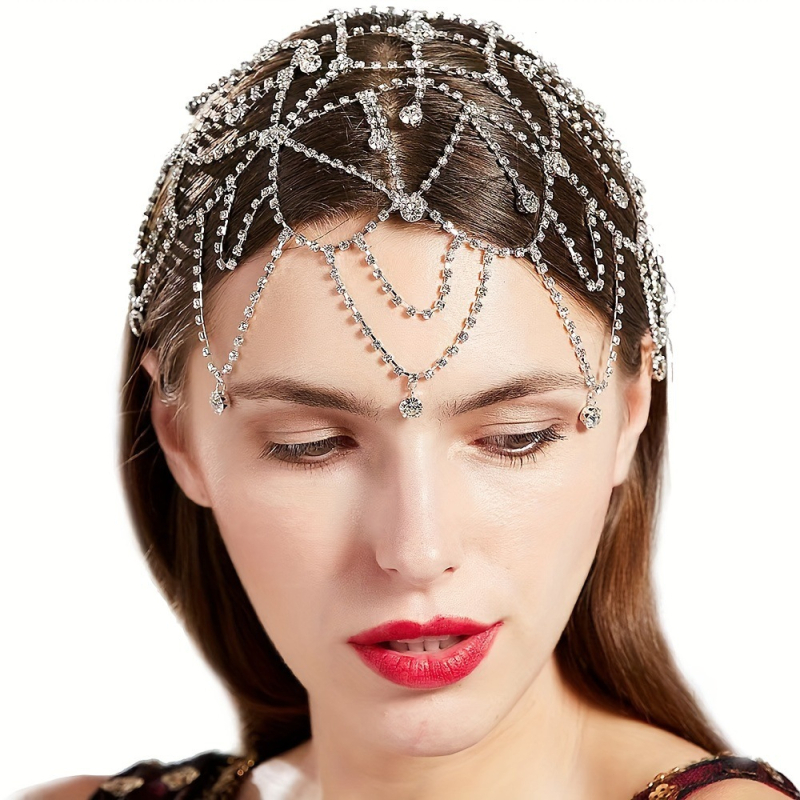 2024 m. tarpvalstybinė karšto letenėlės grandinėlės tinklelio skrybėlė europietiško stiliaus vestuvinė suknelė su plaukų aksesuarais, aukso ir sidabro spalvos, perdėti papuošalų aksesuarai