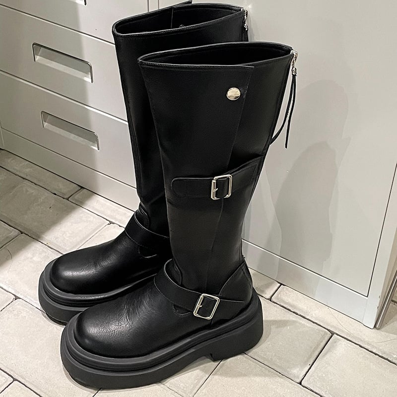 Rudi retro stiliaus storapadiai moteriški ilgaauliai batai, 2025 m. nauji vasaros ūgį didinantys liekninantys britiško stiliaus jojimo batai