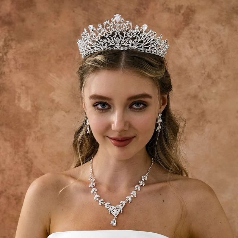 Europietiškos ir amerikietiškos nuotakos tiara, cirkonio karūna, vestuvių aksesuarai, vakarėlių suknelių aksesuarai, elegantiška, lengva, prabangi lydinio krištolo karūna