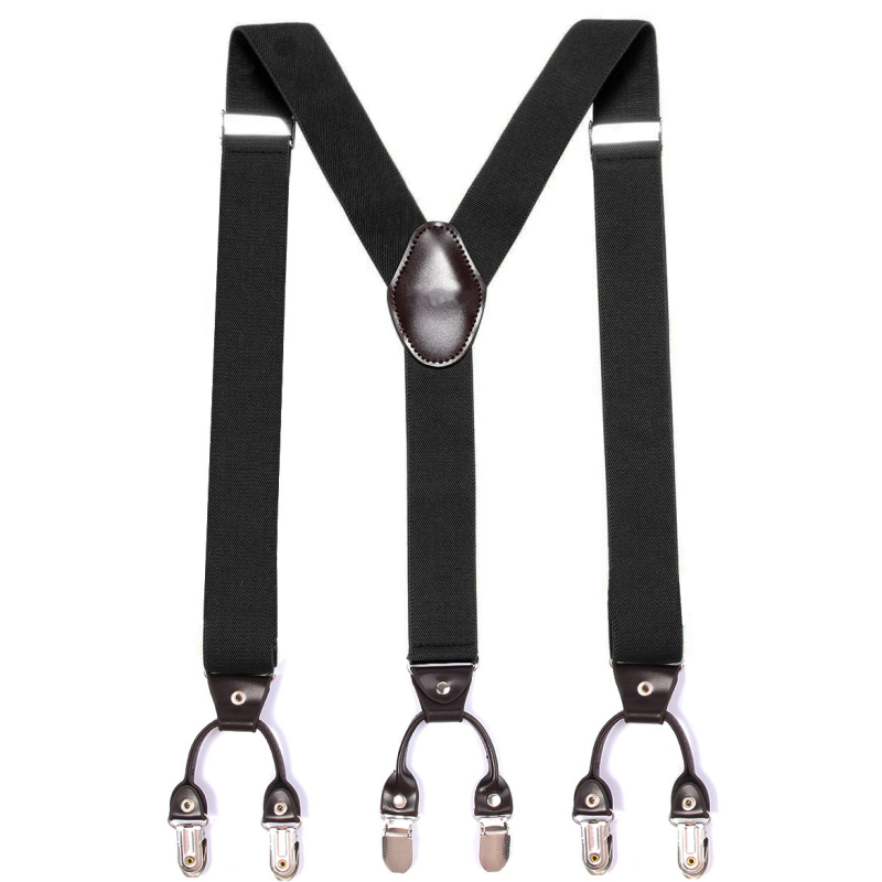 Vyrams skirtos reguliuojamo ilgio, elastinės, Y formos petnešėlės, kurias galima įsigyti iš užsienio, su 6 segtukų dirželiais (nebūtina).